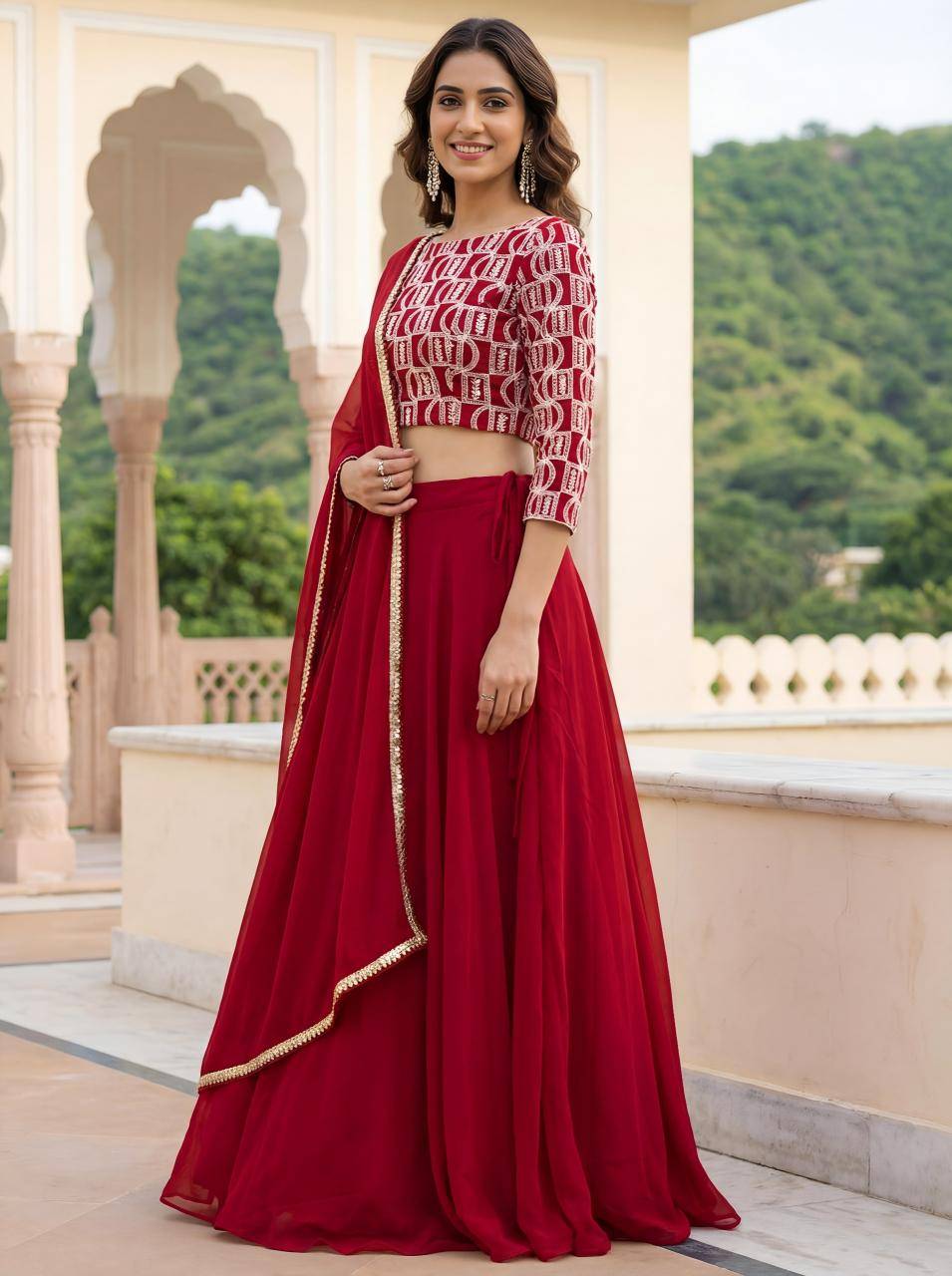 Deep Georgette vol 32 Red Designer lehenga choli manufacturers in Delhi